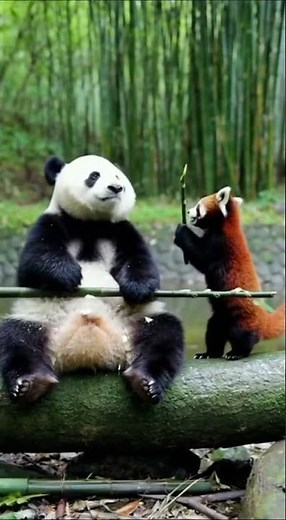 Panda Fencing Duel?! 🐼⚔️ Red Panda vs. Giant Panda Bamboo Fight! 😂