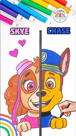 Draw PAW Patrol Simple | Draw Skye and Chase Easy Drawing 🌈🐶 #pawpatrol #shorts #forkids #love