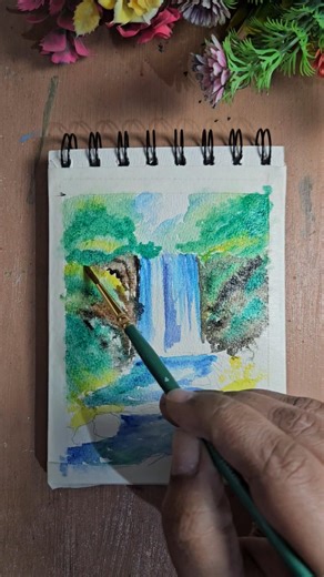 Easy And Beautiful Waterfall Watercolour Painting 🖼 #basicart #easypainting #watercolorpainting