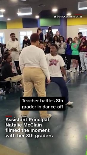Video that quickly went viral captured an intense dance battle between 8th graders and their teacher. #cnn #news #dance #teacher #fyp