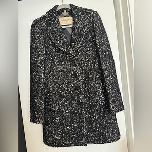 Burberry Women's Black and White Tweed Pea Coat USA 10