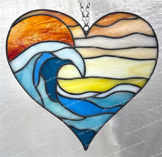 Ocean Wave Stained Glass Suncatcher Pattern - Etsy UK