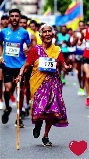 Indian Grand mom Sprints Marathon with Walking Stick! 👵🔥 True Inspiration! #granny #marathon