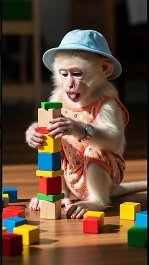 Baby Monkey Solving Square Puzzle 🧩🐒 | Cute Brain Challenge & Funny Smart Reactions!