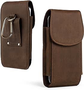 Top Grain Leather Phone Holster Cell Phone Holster with Belt Clip/Loop, Phone Pouch Belt Holder Carrying Case Fits for iPhone 16 Plus 15 Plus Samsung Galaxy S26 Ultra S25 Edge (Retro Brown)