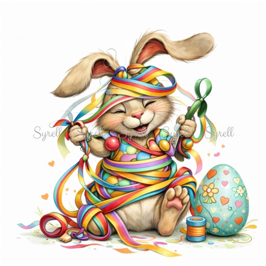 15 Easter Bunny Cliparts – Soft & Narrative Illustrations – Decorated Eggs – PNG/JPG 3000x3000 - Etsy