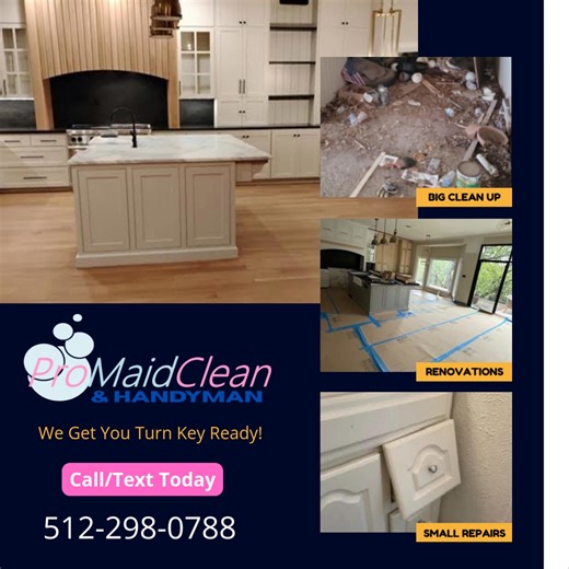 Start 2026 with a crew you can rely on. Pro Maid Clean handles turn key cleaning for contractors and property managers. From post construction cleanups to move ready spaces, we get it done right and on schedule. Professional crews. Reliable results. No hassle. Serving Austin and surrounding areas. Call or text today for a free estimate. | Pro Maid Clean
