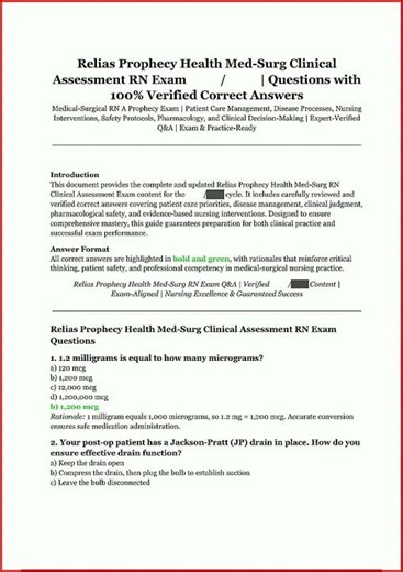 Relias Prophecy Health MedSurg Clinical Assessment RN Exam Verified Questions Correct Answers new vi