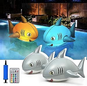 SOLPEX Floating Pool Lights 2 Pack,Solar Powered Pool LED Lights Waterproof，Shark Shape Inflatable Floating Lights for Pool，SPA,Hot Spring，Patio