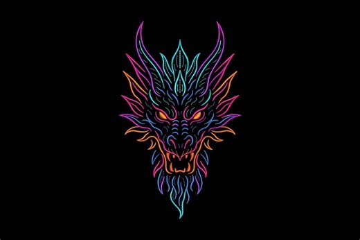 Neon Dragon Machine Embroidery Design, Mythical Creature Pattern for Dark Fabrics, Glowing Beast Digital File, Instant Download - Etsy