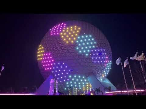 Festival of the Arts "Points of Light" Figment Imagination Light Show | Spaceship Earth | Epcot