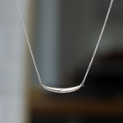 Sterling Silver Current Necklace – Hand-carved Arc Pendant With Diamond, Modern Everyday Minimalist Jewelry - Etsy