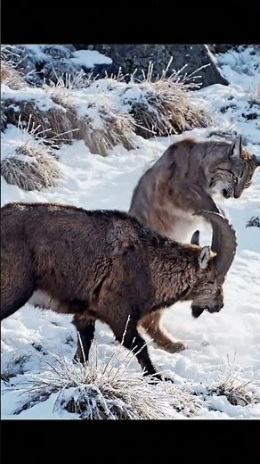 Witness EPIC Wildlife Battle: Ibex Takes on Lynx in Frosty Showdown #ibex #lynx #animalfight