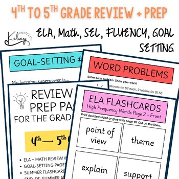4th to 5th Summer Readiness Packet | ELA, Math, SEL, Fluency & Goal Setting