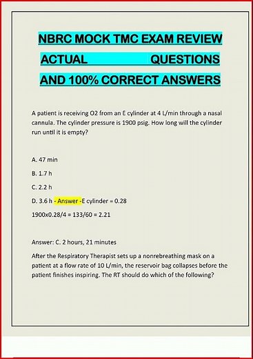 Nbrc Mock Tmc Exam Review Actual Questions And 100 Correct A video