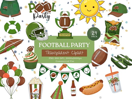 Football Party Clipart Bundle, Sports Pool Party Birthday Clipart PNG Set, Tailgate Graphics, Game Day Decorations, Commercial Use Download - Etsy