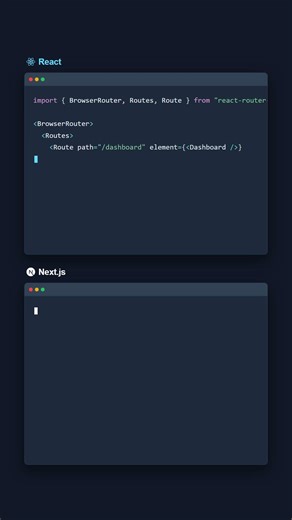 Page Routing: React vs Next.js\n\nNext.js simplifies routing by turning files into routes, which remov