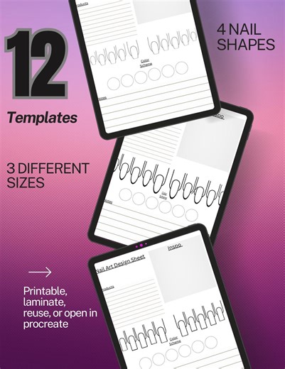 12 Nail Practice Sheets/3 Sizes/4 Nail Shapes / Procreate/printable/ Reusable Template - Etsy