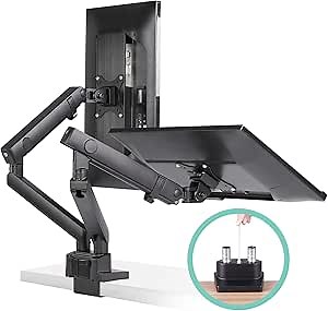 EleTab Dual Monitor Desk Mount Stand - Premium Aluminum Articulating Full Motion Computer VESA Monitor Arm, Heavy Duty Holds 2 Screens 17 to 32 inches, up to 17.6 lbs Each
