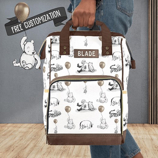 Custom Diaper Bag Backpack Winnie the Pooh Baby Bag With Personalized Name Gift for Baby Girl Boy Pooh Bear Balloons Baby Shower Gift Idea - Etsy