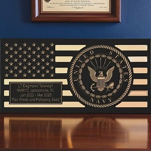 Personalized Navy Emblem Wooden Flag: Military Gift, Patriotic Wall Decor - Etsy