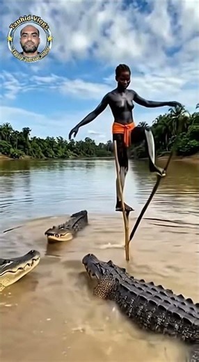 Brave girl vs crocodiles | Fearless Girl of the River: Defying Predators on Stilts #shorts #viral