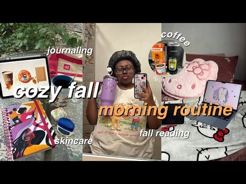 8AM Cozy Fall Morning Routine:🍁✨☕️🍂 journaling, skincare, fall reading, and more