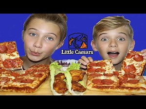 LITTLE CAESARS DEEP Dish Pizza & BBQ Wings! SIBLINGS MUKBANG