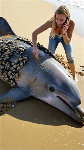 Woman Finds Beached Dolphin And Calls For Help 🆘 #dolphin #rescue #shorts