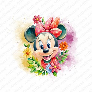 Minnie Mouse With Flowers Clipart PNG, Cute Minnie Mouse, Cartoon Minnie Mouse, Minnie Floral, High Quality - Etsy UK