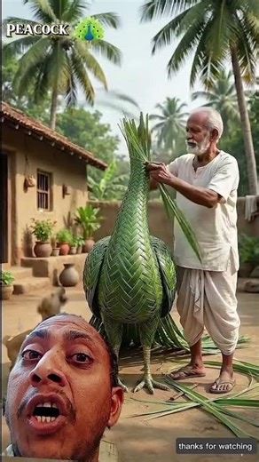 Cute dog loved the palm peacock made by the poor man 😍 #ai #dog #craft #shorts