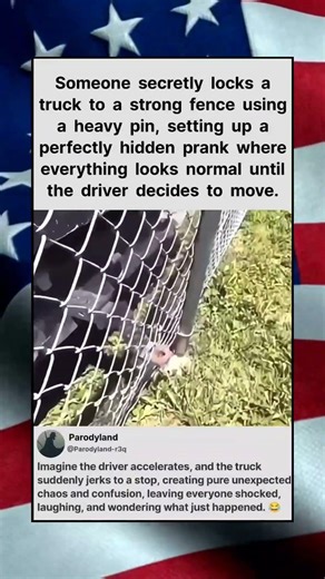 Someone secretly locks a truck to a strong fence using a heavy pin, setting up a perfectly #shorts