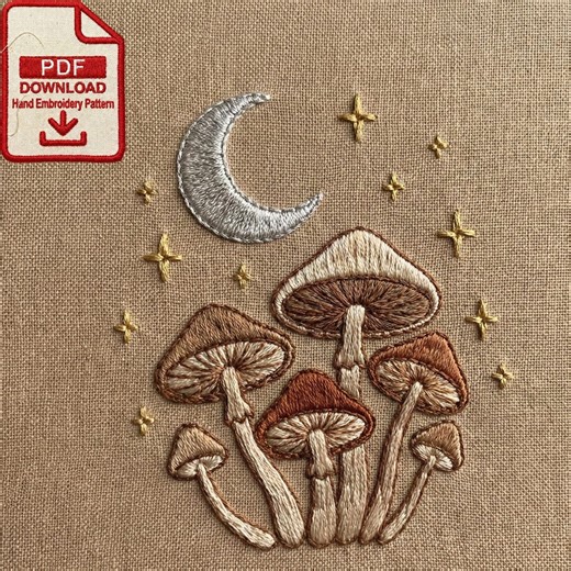Celestial Mushroom Embroidery Pattern (PDF Download) – Moon & Stars Design - Etsy