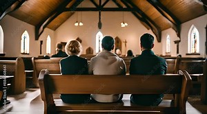 Family on Bench in Small Church for Prayer Stock Video