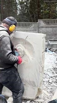 Angel face emerging from stone – satisfying carving process