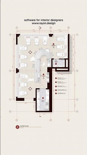 Restaurant floor plan drawn with Rayon.design software (www.rayon.design)