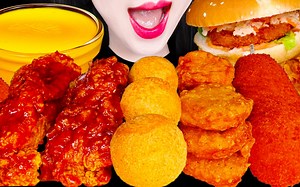 Jane ASMR KFC chicken, cheese ball, hamburger eating
