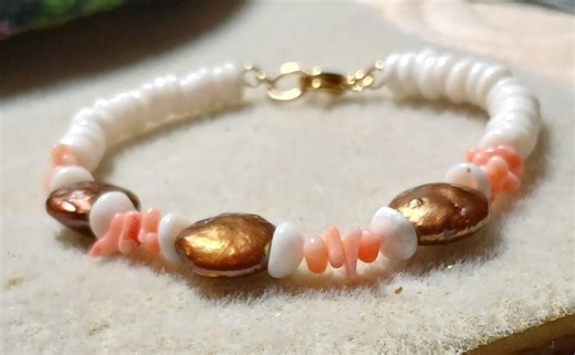 Baroque Pearl and Puka Shell Bracelet, Fresh Water Pearls, Coral, Gold-filled Beads - Etsy