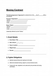 Boxing Contract | Editable DOC & PDF | Fighter Agreement Template - Etsy Canada