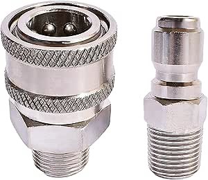 Pressure Washer Adapter Stainless Steel Quick Connect Kit Coupler 3/8in Male Thread Fitting, 5000 PSI Socket to Mnpt, Plug to Mnpt Accessories Set 2PCS (External Thread)