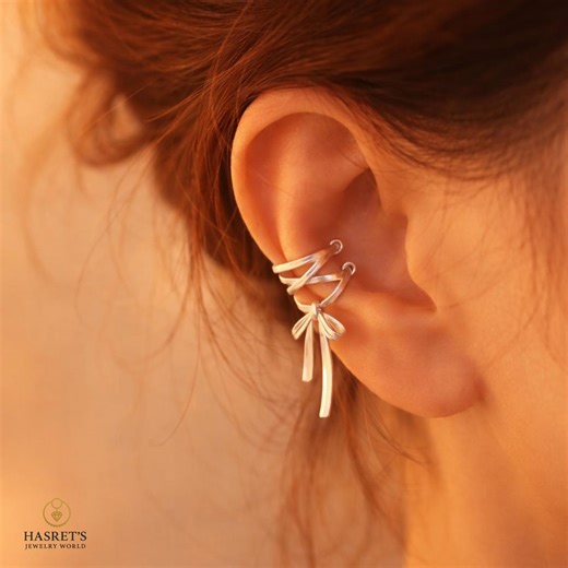 Sterling Silver Ear Cuff, Minimal Bow Wrap, No Piercing - Etsy