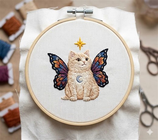 Butterfly Cat Hand Embroidery Design, Whimsical Cat Embroidery Pattern PDF File - Etsy