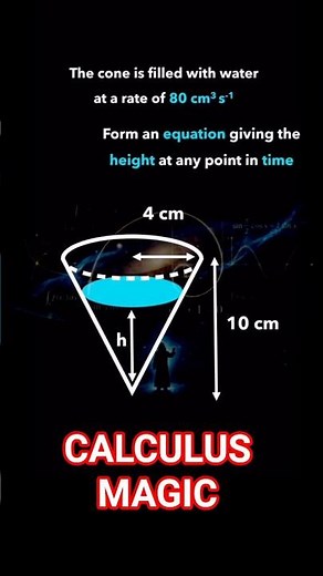 Water in a Cone Problem | Find dh/dt | Related Rates #maths #calculus #shorts