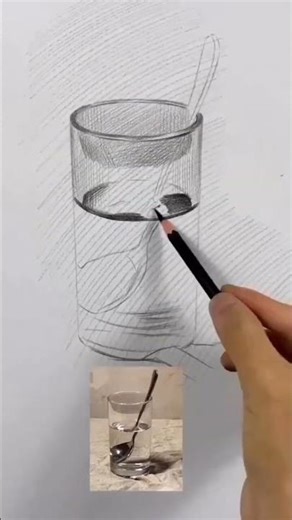 Hyper Realistic Pencil Drawing of Glass & Spoon ✏️