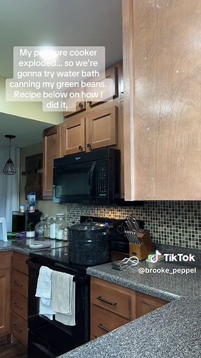 Water bath green beans *Cut your green bean ends and cut in half *pack your green bean jars tight *add 1/4tsp canning salt per pint *fill jars with hot water, leaving a ring of headspace *add lids and rings and add to water bath *bring to a rolling boil and turn down heat to a light boil and cook for 3 hours total *take your jars out and keep them warm using towels for at least 24 hours. While it does take a lot longer to water bath can green beans, it beats buying another pressure cooker. #cann