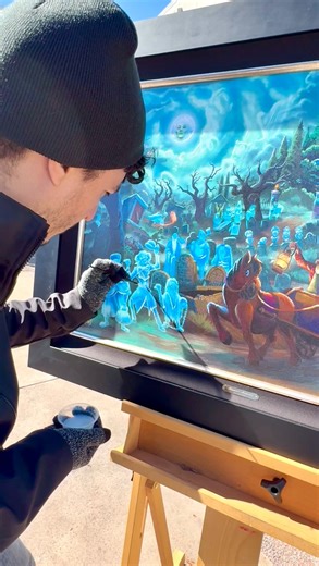Zac Kinkade reimagines Disney worlds through light, shadow, and cinematic storytelling. See Haunted Mansion by Zac Kinkade at the Art Brand Studios tent near Test Track and behind Creations. #artfulepcot #artbrandstudios #disneyartist #hauntedmansion #epcotinternationalfestivalofthearts | Art Brand Studios