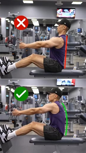 Gymnasium works on Instagram: "​🚣‍♂️ Cable Row Form Fix: Stop Hunching! 🙅‍♂️ ​The seated cable row is a fundamental back builder, but if you're not careful, you can hurt your lower back and miss out on muscle gains! ​❌ WRONG (Top): Hunching your shoulders and rounding your lower back puts stress on your spine. You’re pulling with your arms, not your back. ✅ RIGHT (Bottom): Maintain a neutral spine (slight arch in the lower back) and initiate the pull by retracting your shoulder blades (pinchin
