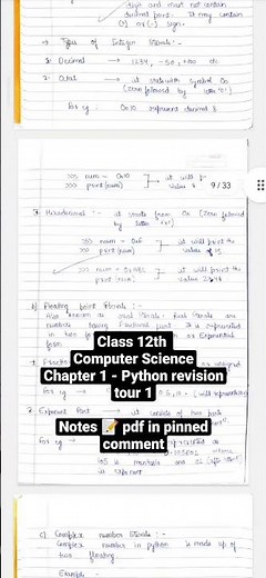 Class 12th Computer Science Chapter 1 - Python revision tour 1। Notes in pinned comment। CBSE #short