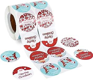 Christmas Sticker, 1000 PCS 1.5" Round Merry Christmas Holiday Adhesive Sticker Tags Roll for Xmas Cards, Envelopes Seals, Boxes and Gifts Wrapping Decoration