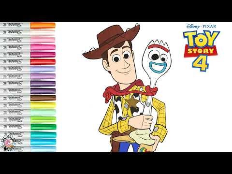 Disney Pixar Toy Story 4 Coloring Book Pages Woody Forky and Bo Peep